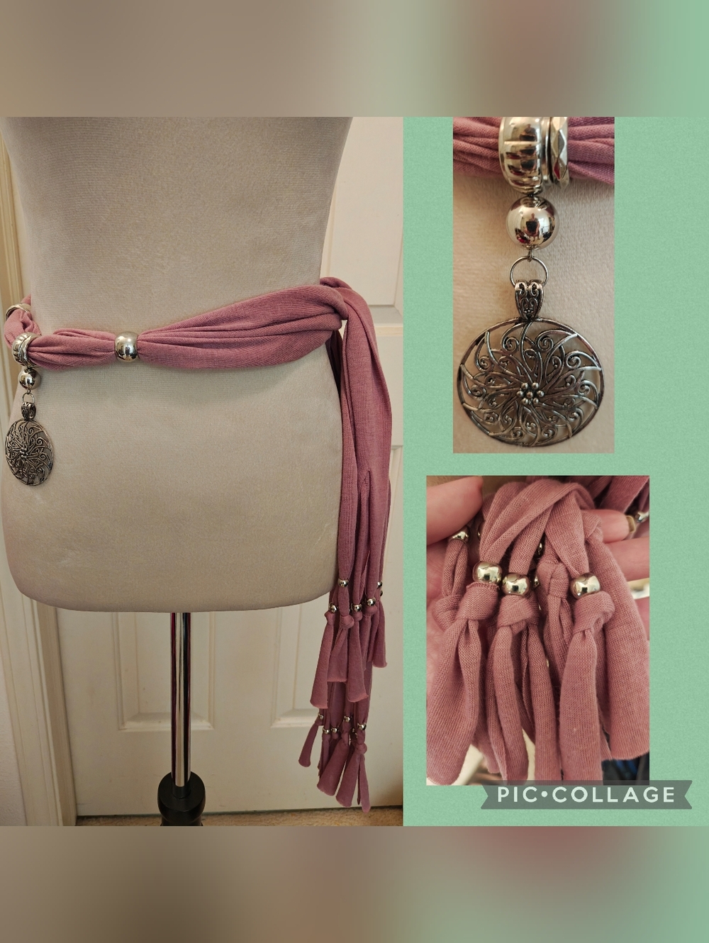 Bohemian Metal Alloy Charms & Beads Jersey Material Belt/Scarf.